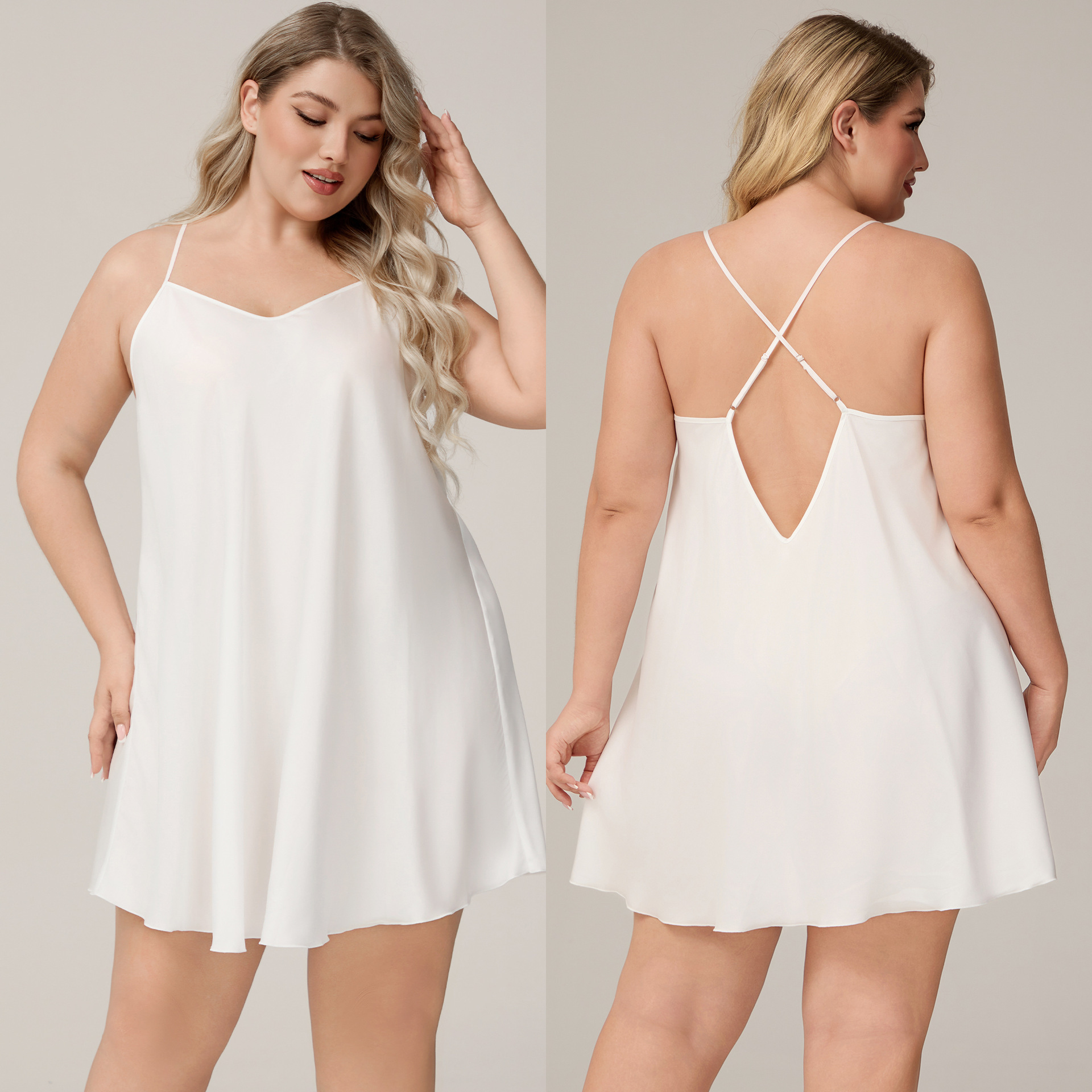 Yaoting nuevo tamaño grande satén de chiffon de color sólido pijama de mujer simple pijama corto ropa para el hogar SQ7013