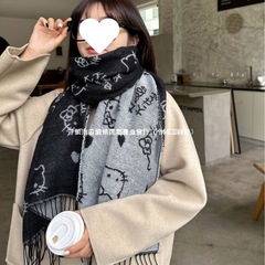 新款冬季日系风可爱黑灰双面围巾超百搭简约围脖包邮到家黑色棉无