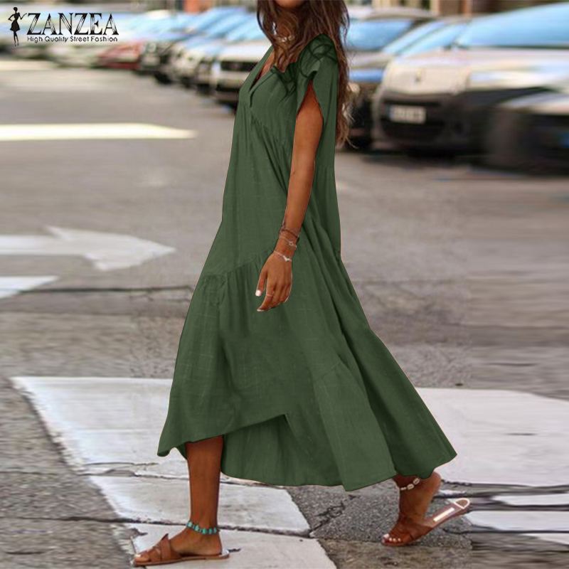 Women's Regular Dress Elegant V Neck Pleated Short Sleeve Solid Color Midi Dress Daily Street display picture 17