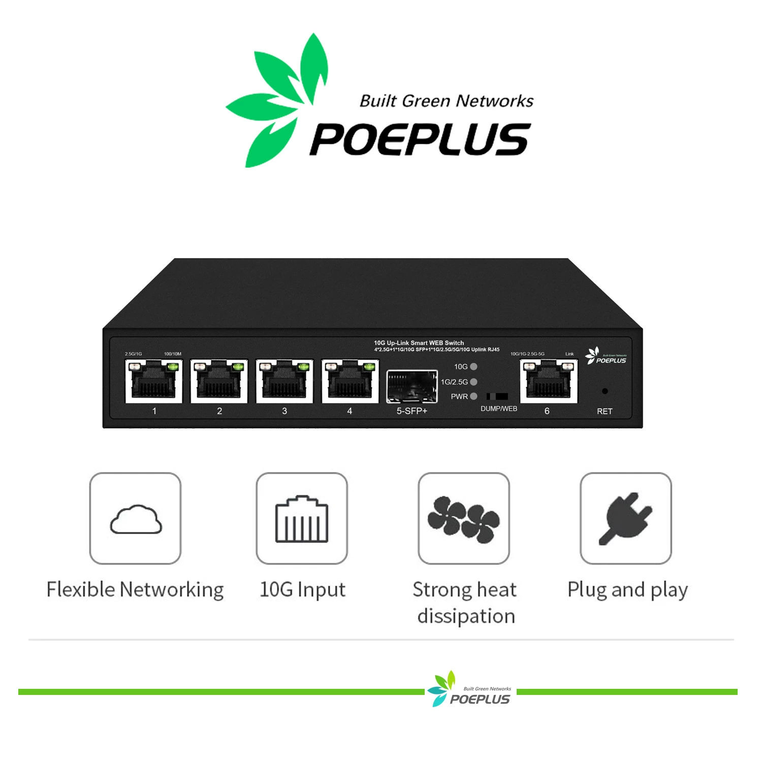 8-портовый 9-портовый 10-портовый гигабитный 10-гигабитный управление веб-светом Коммутатор 2,5 ГГц PoE 10 г восходящий канал Агрегация портов VLAN