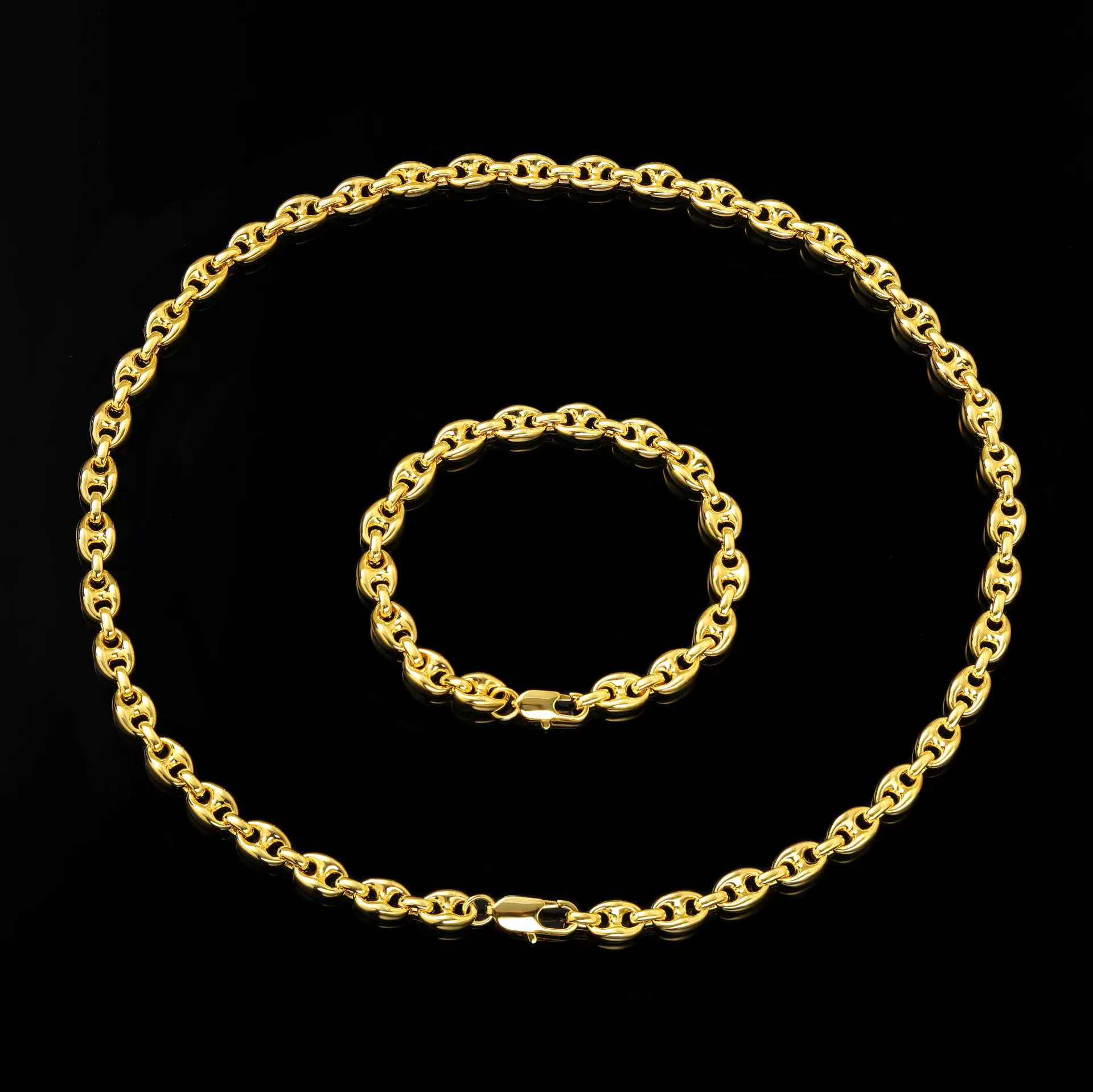 欧美嘻哈咖啡豆项链猪鼻子古巴链镀真金男士项链批发热销古巴链饰