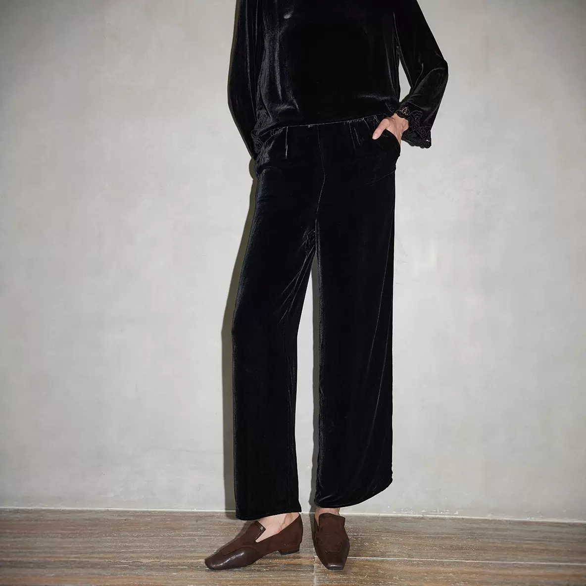 真丝丝绒法式复古女2025夏季新款桑蚕丝直筒休闲裤