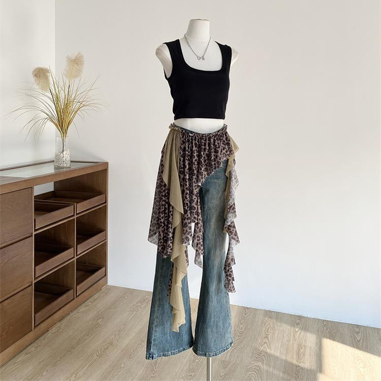 2026 Summer New American Street Style Lace Patchwork Irregular Leopard Print Skirt for Women, Fashionable and Versatile, Stunningly Beautiful