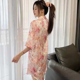 网红夏季睡衣可爱2025衬衫新款高级感冰丝宽松大码睡裙衣裙女裙