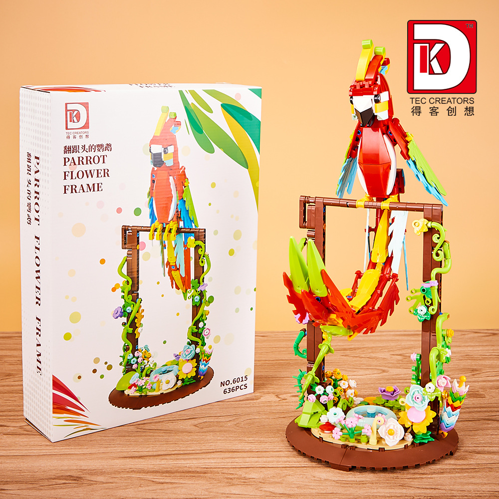 Deke Creative 6015 Colorful Bionic Parrot Two-Changing Linkage Building Blocks Creative Building Gift
