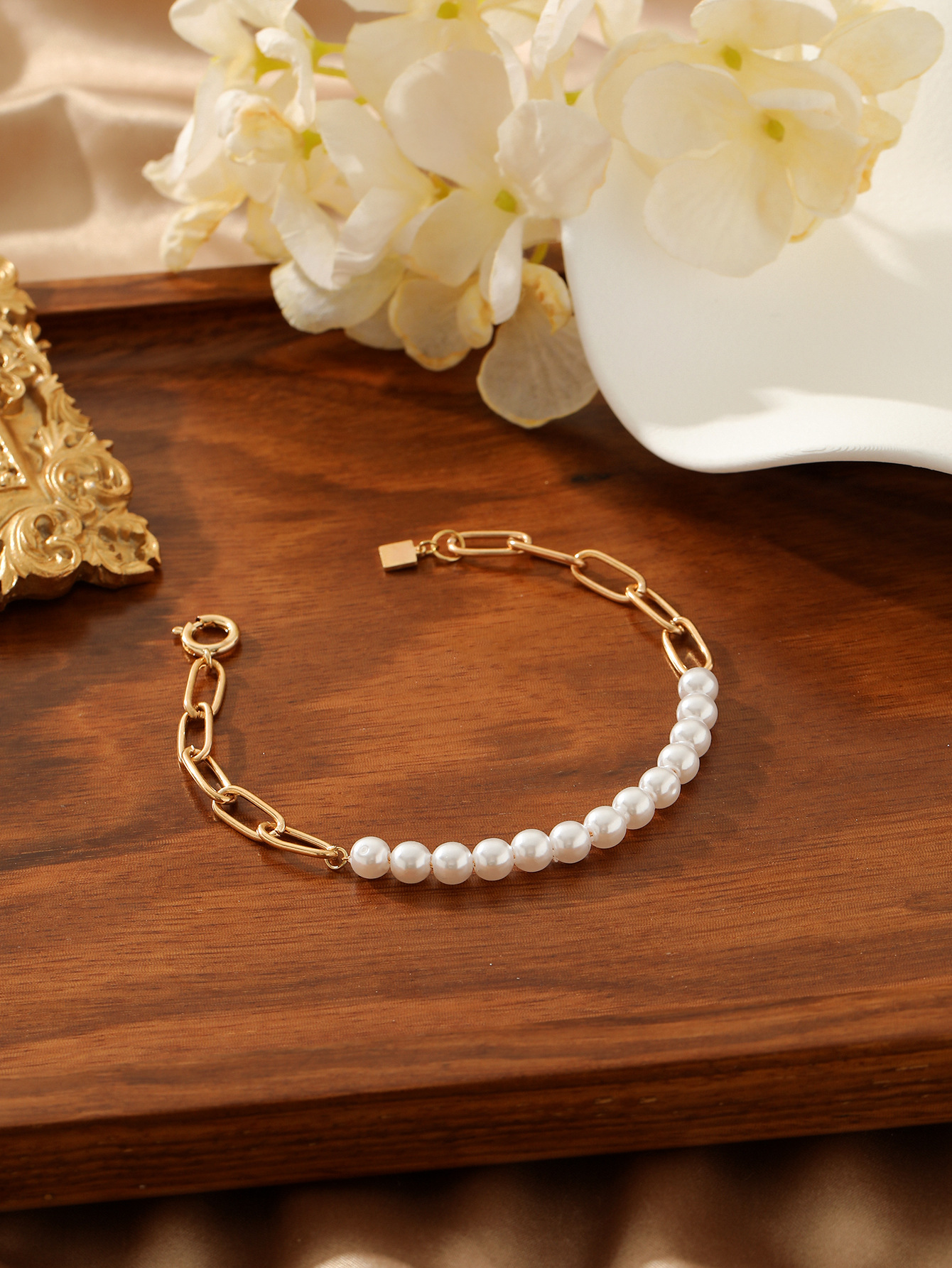 304 Stainless Steel, Pearl Chain Material Casual Simple Style Geometric 304 Stainless Steel Artificial Pearl Wholesale Bracelets