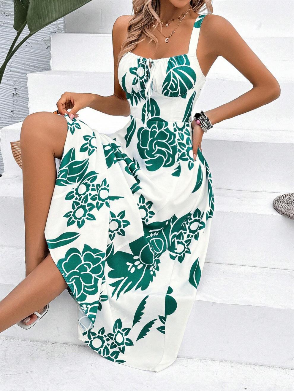 227g Weight Midi Dress Dress Length Type Sleeveless Sleeve Length Strap Dress Dresses Type Sleeveless Sleeve Type Polyester Fabric Type Elastic Waist Waist Line Holiday Occasion Strap Neckline Regular Fit Fit Type Flower Pattern Summer Season Women's Gender Streetwear Style Wholesale Women's Streetwear Flower Holiday Strap Sleeveless Strap Dress 11