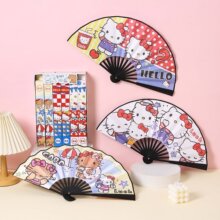 8寸卡通扇子学生动漫折扇三角洲KT卡皮可爱折扇绢布折扇批发夏
