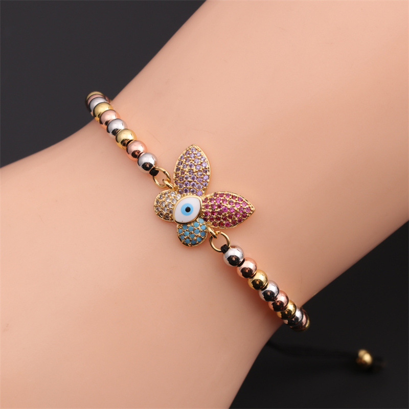 Fashion Colorful Zircon Inlaid Butterfly Adjustable Copper Bracelet Wholesale Nihaojewelry display picture 7