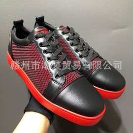 cl andgz黑色拼红色编织纹光面低帮红底鞋男鞋运动休闲板鞋女鞋