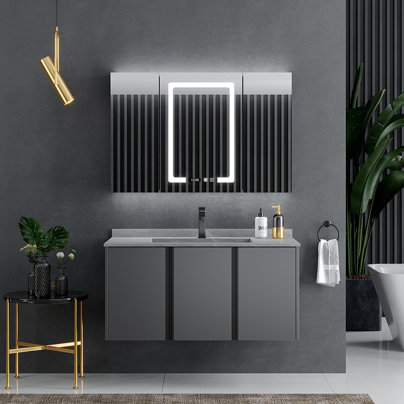 熠达岩板洗手盆浴室柜组合可升级一体盆挂墙简约卫生间洗漱台盆柜|ru