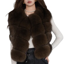 秋冬新品爆款真毛狐狸毛女装皮草坎肩小飞袖显瘦短款马甲背心女