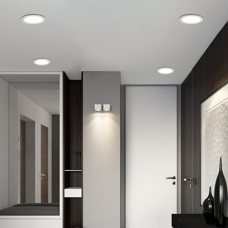 Downlight LED redondo ultrafino integrado al por mayor para el hogar 6 pulgadas 8 pulgadas techo de agujero abierto anti-deslumbramiento sala de estar ojo de buey lámpara de barril