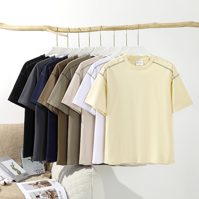 Marca de moda línea de la marca de moda 240g algodón pesado cuello redondo manga corta clase uniforme ropa de trabajo Publicidad camisa cultural camiseta personalización