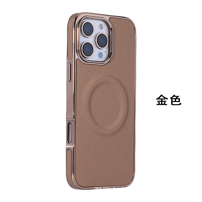 适用iPhone17ProMax手机壳高级感电镀皮纹磁吸苹果16防摔保护套15|undefined
