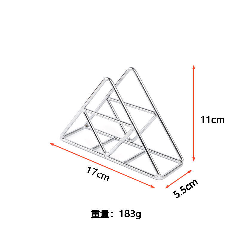 Soporte de tejido de hierro creativo triángulo vertical servilleta clip cafetería Hotel cartón clip mesa de comedor rack de almacenamiento