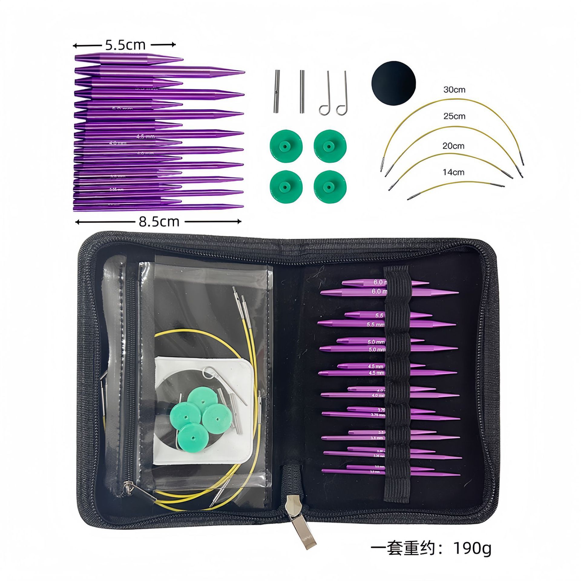 El conjunto de aguja de anillo desmontable cambia la cuerda colorida varilla de tejido aguja alargada pu herramienta de tejido carbonizada aguja de bambú anillo