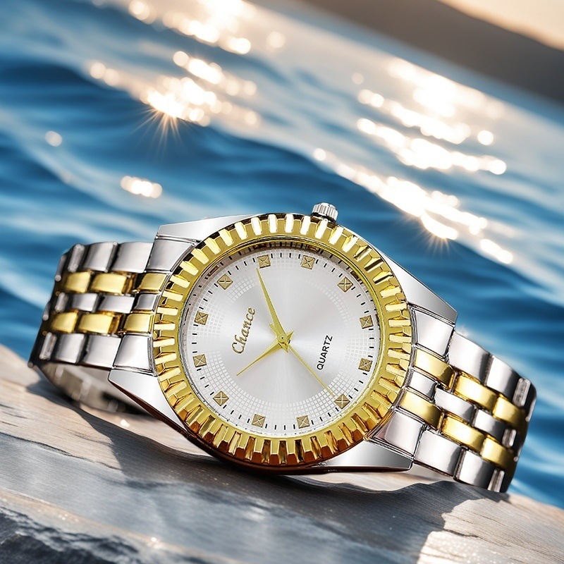 Cross-Border Watch Quartz Couple Watches Wholesale Men's Fashion Simple Alloy Set High-End Steel Band Watch