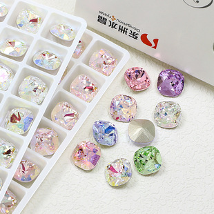 Authentic Dongzhou Nail Art Diamond 10mm Fat Square Pointed Bottom Diamond DIY Jewelry Accessories Flash Colorful Coated Glass Diamond Batch