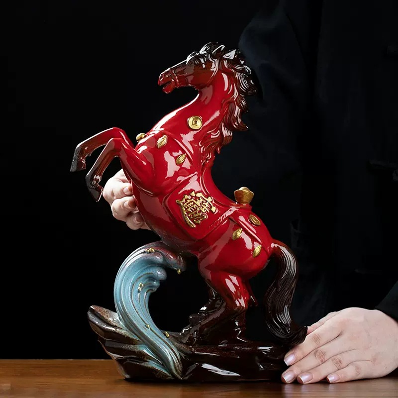 陶瓷家居动物摆件办公室桌面客厅博古架软装饰马到成功乔迁礼品瓷