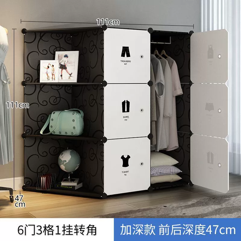 Modular Wardrobe, foldable plastic-cloth panels, multiple door configurations, assembly storage