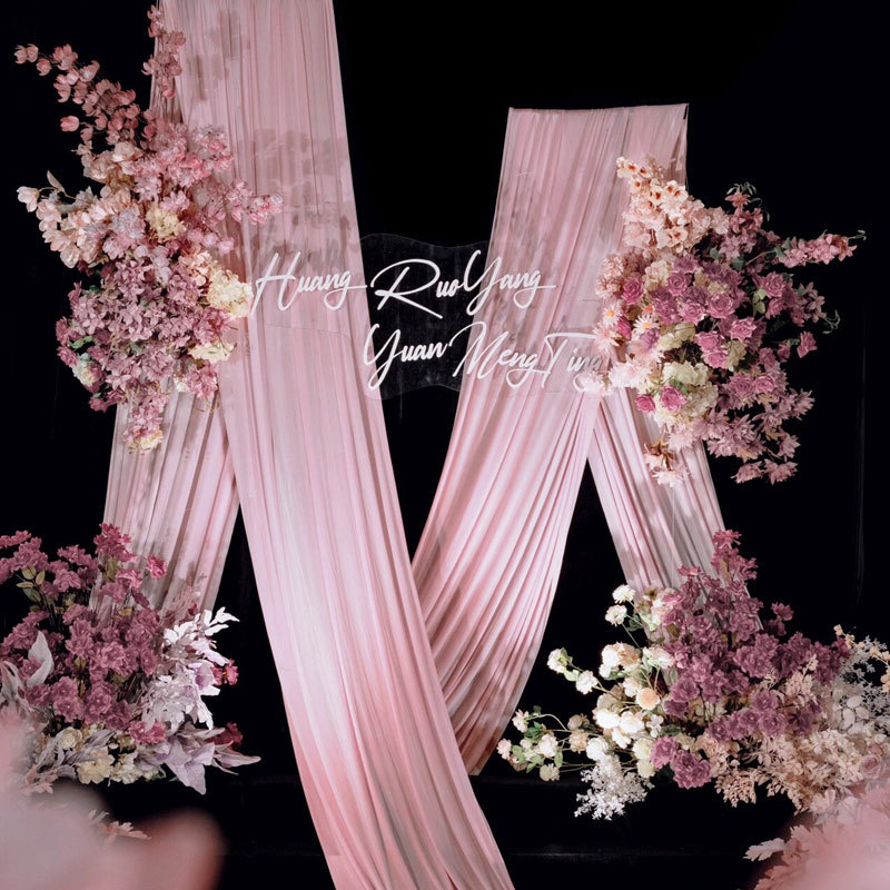 Arco de boda decoración gasa tela elástica seda leche escenario de boda techo cortina banquete de compromiso diseño de fondo