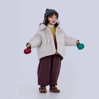 儿童碎花两面穿棉衣2025冬装新款韩版女童复古字母刺绣连帽棉服