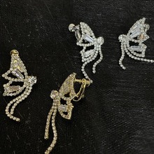 ins风超仙水钻蝴蝶气质流苏耳环长款S925银针无耳洞耳夹女耳饰