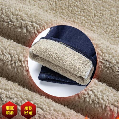 Men's Loose Straight Leg Thick Padded Jeans  New Arrival Mid-Age Cotton Elastic Autumn/Winter Warmth Cross-Border