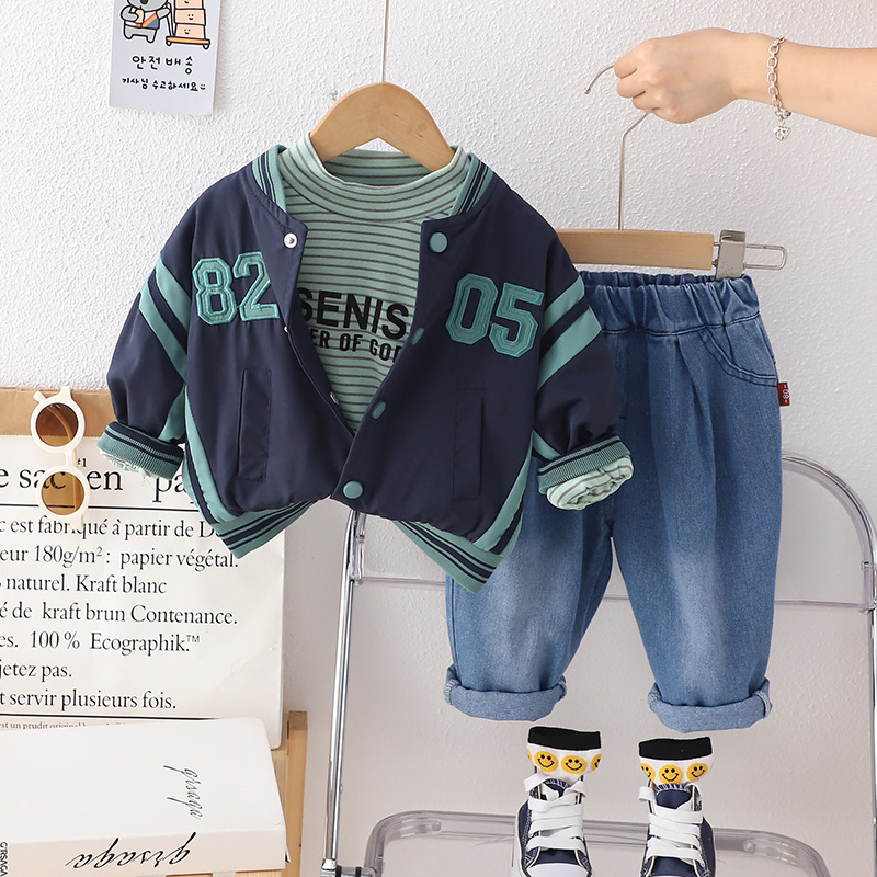 2024 Spring New Boys' Baseball Suit Three piece for Men and Women's Baby Casual Round Neck Sweater Set_voghion.com