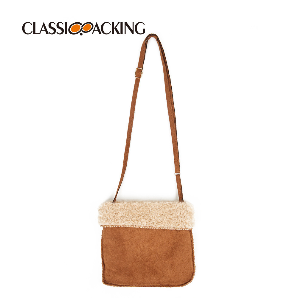 2025 versión coreana de la bolsa de teléfono móvil de color sólido simple empalme material de lana de cordero bolso de mensajero de un solo hombro bolso de lana de otoño e invierno