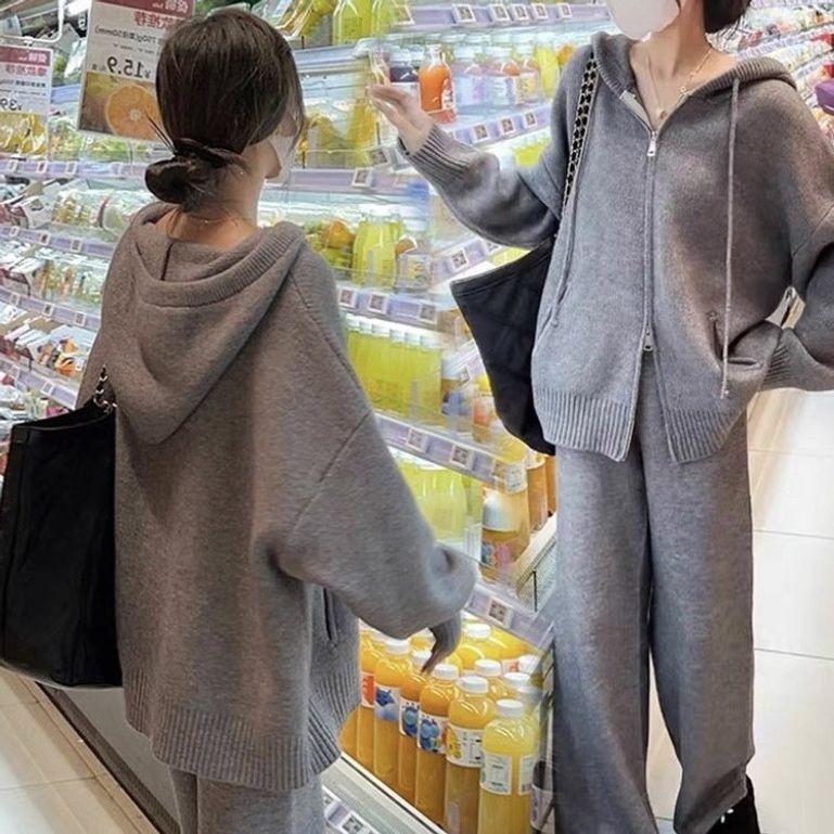 孕妇装慵懒风套装宽松针织毛衣显瘦秋冬款孕妇裤子秋冬款两件套潮