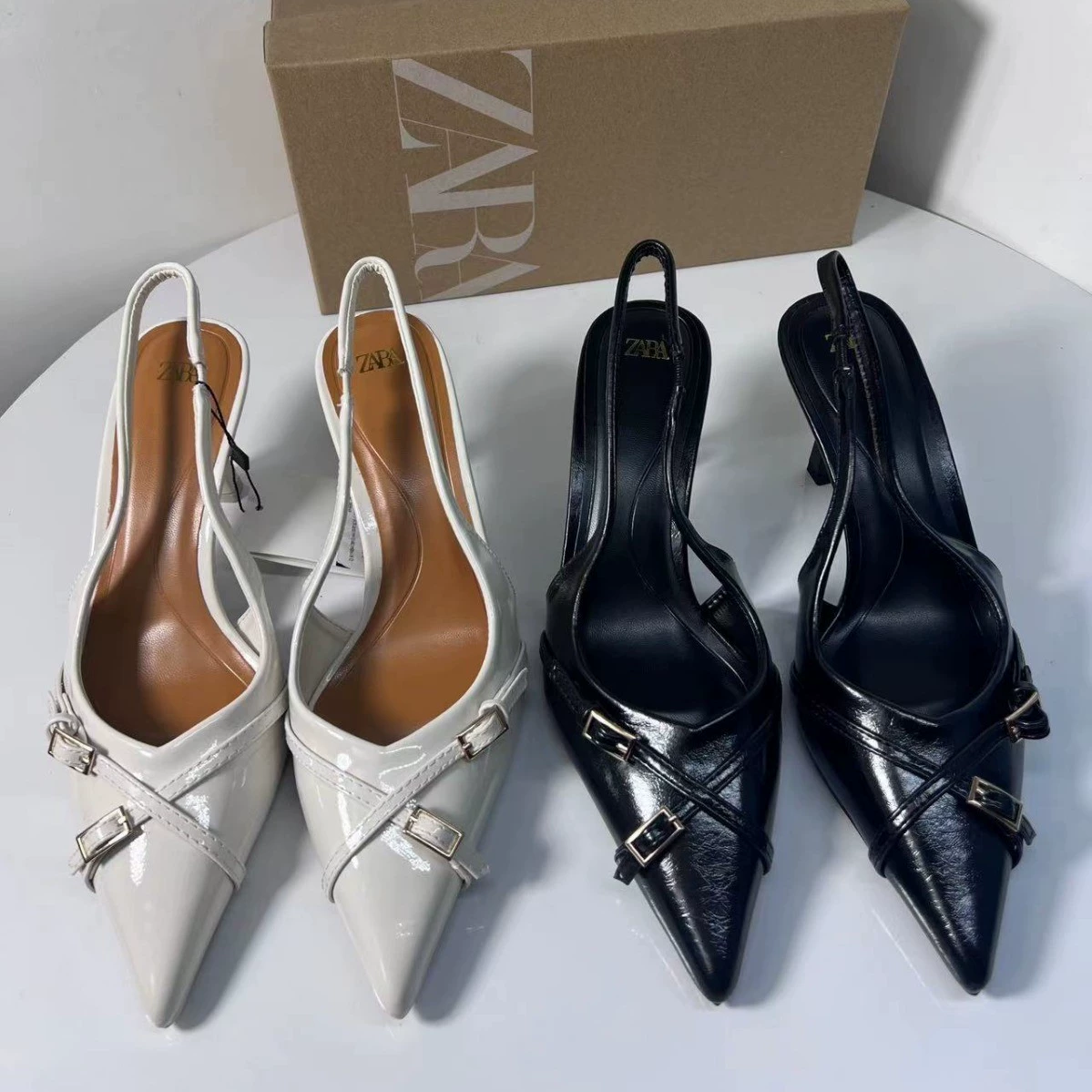 Женские туфли ZA, прямые продажи с фабрики, новые французские босоножки на высоком каблуке с перекрестной пряжкой, заостренный носок, босоножки на высоком каблуке, верхняя одежда, босоножки с ремешком на щиколотке