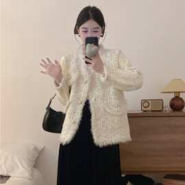 大码胖秋季女装外套高级感小香风气质百搭长袖开衫显瘦上衣