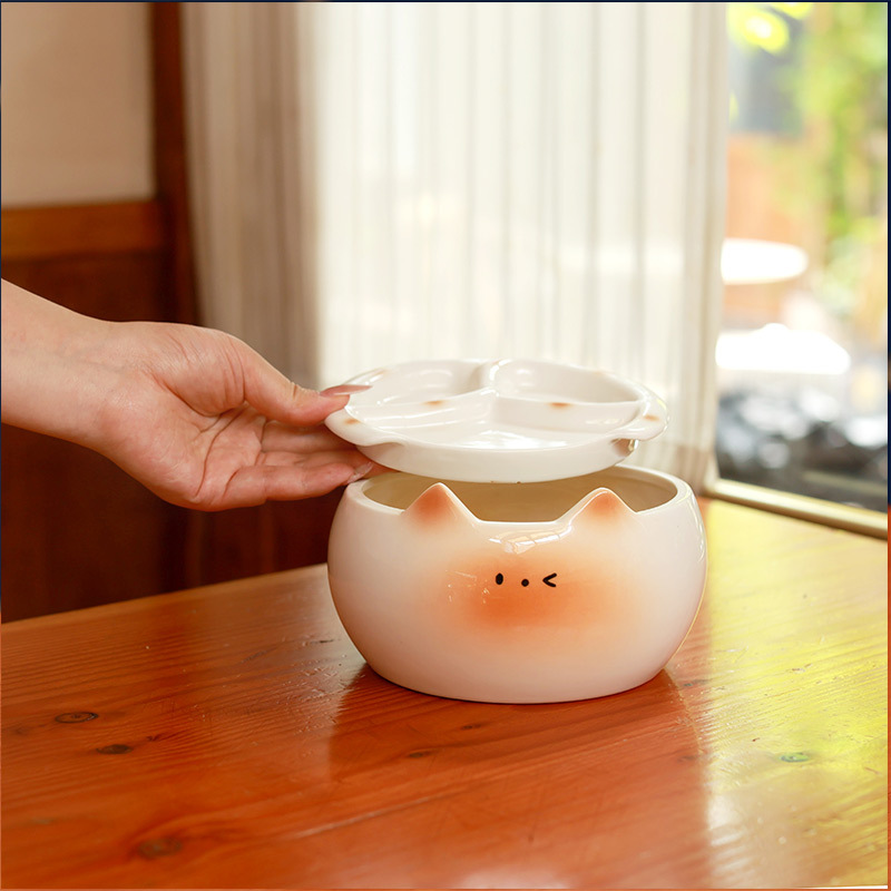 Tazón de fideos instantáneos de cerámica para gatos siameses Diseño creativo Taza de huevo linda de alto valor para niñas Tazón de fideos instantáneos para gatos Cerámica doméstica