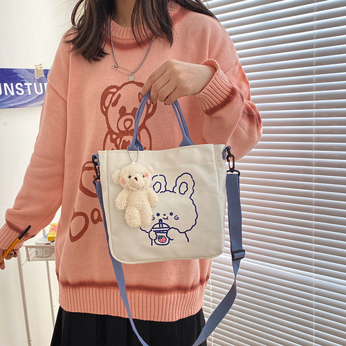  New Canvas Women's Bag Soft Girl Street Handheld Tote Bag Cute Student Crossbody Bag Fashion Shoulder Bag Women