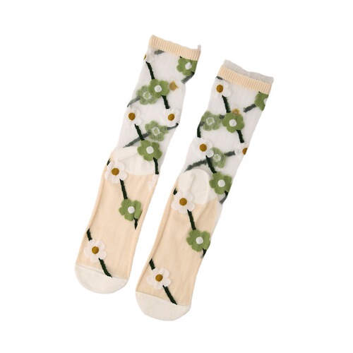 Summer socks, women's socks, cotton-soled crystal stockings, fairy-style glass card stockings, women's thin trendy socks, mid-calf socks