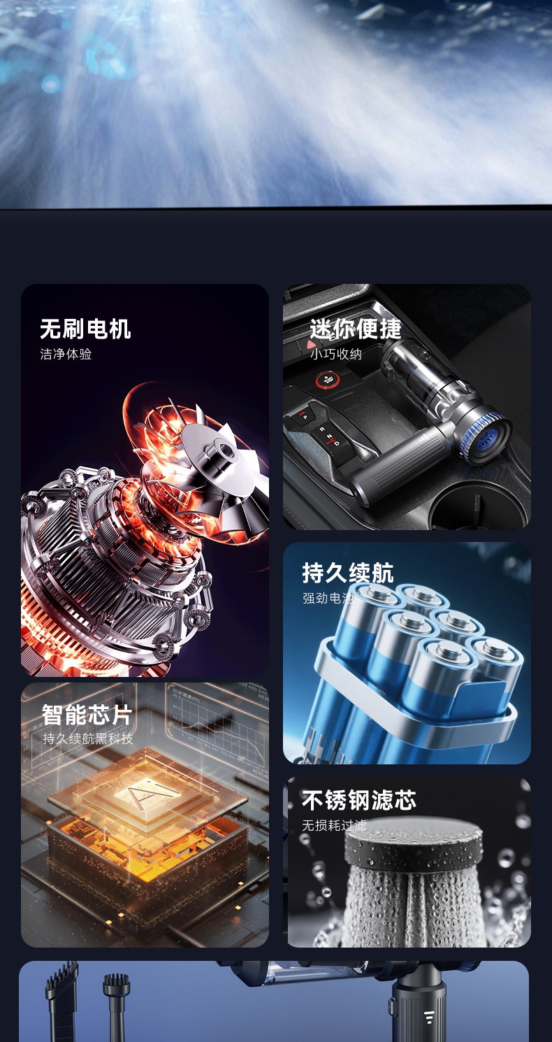 New Cross-Border Model of Portable Car Vacuum Cleaner for Both Car and Home Use, with Strong Suction, Rechargeable, Handheld, Wireless, and Brushless