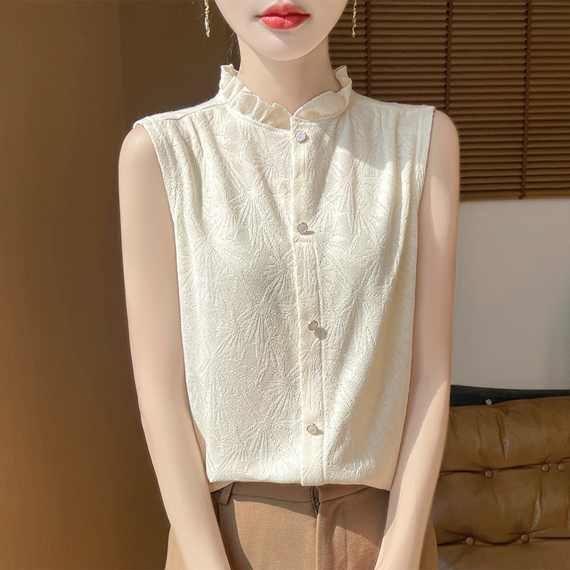 Lacy Collar Sleeveless Vest Shirt Women's Inner Wearing Stacked Knitted Sleeveless Base Shirt with Chanel Style Suit Inner Wearing