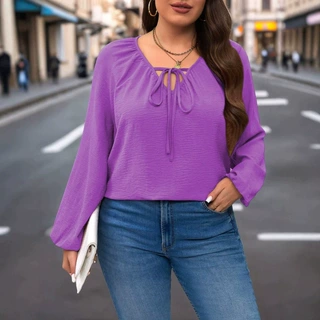 跨境欧美外贸专供新款纯色系带V领灯笼袖宽松休闲百搭显瘦上衣