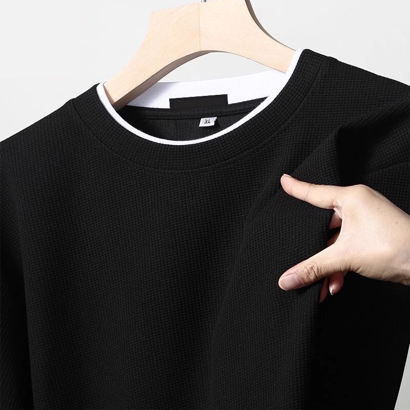 Trendy Brand Men's Waffleted T-Shirt Long-sleeved Spring and Autumn Solid Color Cheap Base Shirt Instagram Style Trendy Inner Wear Men's High-end Sweater Trendy Brand Men's Waffleted T-Shirt Long-sleeved Spring and Autumn Solid Color Cheap Base Shirt Instagram Style Trendy Inner Wear Men's High-end Sweater