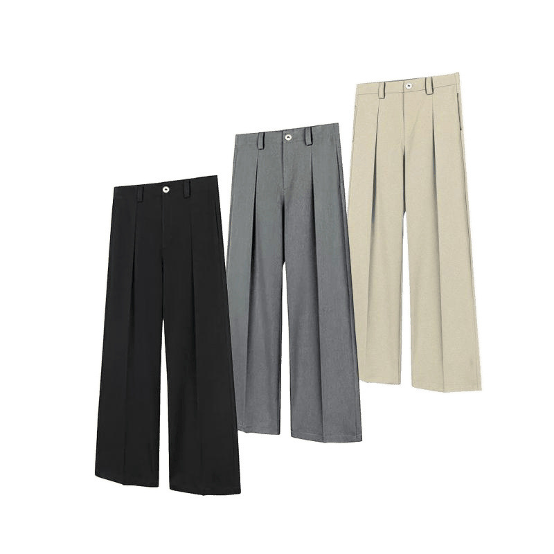ベーシックなAラインカジュアルワイドレッグドレープルーズパンツ、通勤用ストレートロングパンツ、メンズ通気性ハイウエストストレートパンツ|undefined