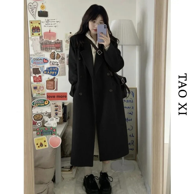 韩系温柔风呢子大衣女2025秋冬小个子双排扣毛呢外套赫本风大衣|undefined