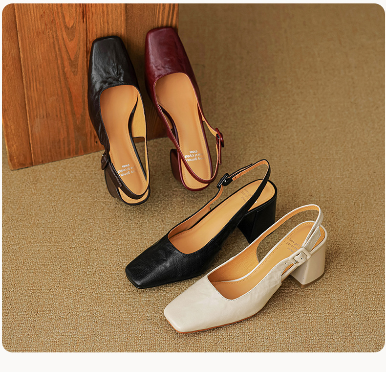 Sandal cao gót nữ mũi nhọn quai khóa, gót thô 9 cm phong cách Hàn Quốc — màu nâu chi tiết 31