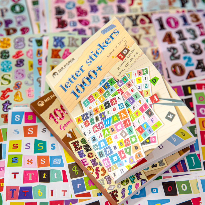 Mr. Paper Sticker Book Alphabet Collage Series Cross-Border Classic Elements Alphabet Theme Notebook Decoration Stickers