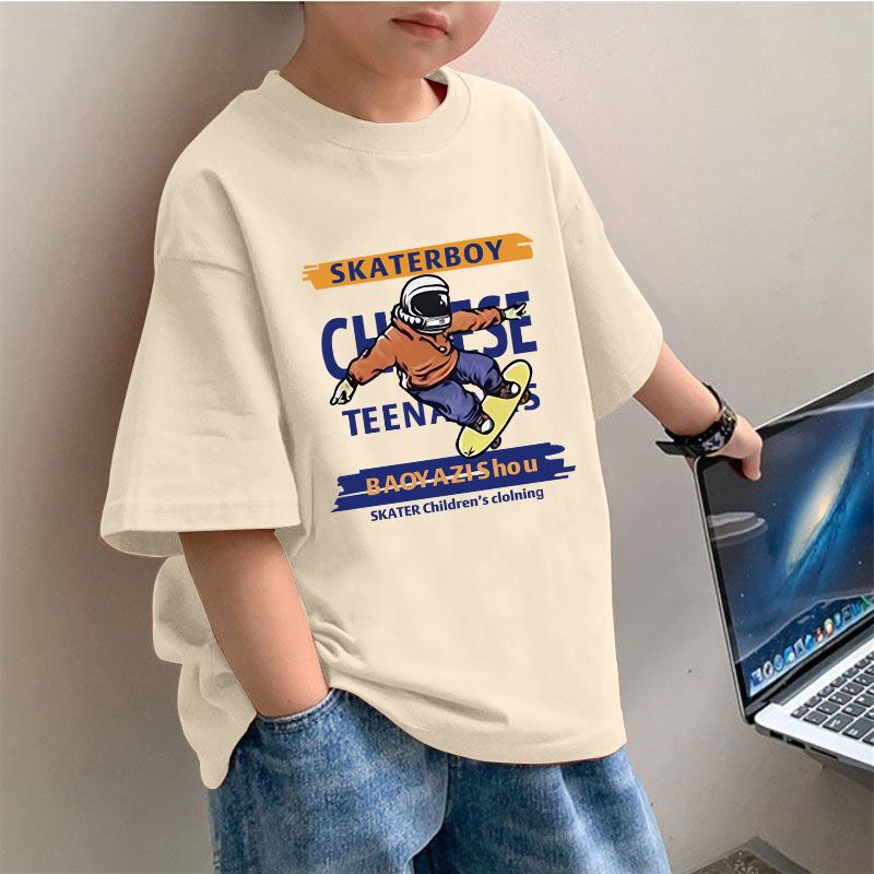Korean Style Trendy T-Shirt 2025 Summer Boys New Cotton Baby Handsome Fashionable Solid Color Round Neck Short Sleeve Top
