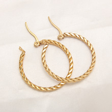 跨境欧美不锈钢耳环扭绳螺纹麻花镀金耳饰极简百搭时尚气质款耳圈