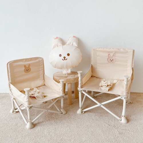 ins Korean new embroidered cartoon animal head children's multi-functional folding dining chair baby beach chair camping chair