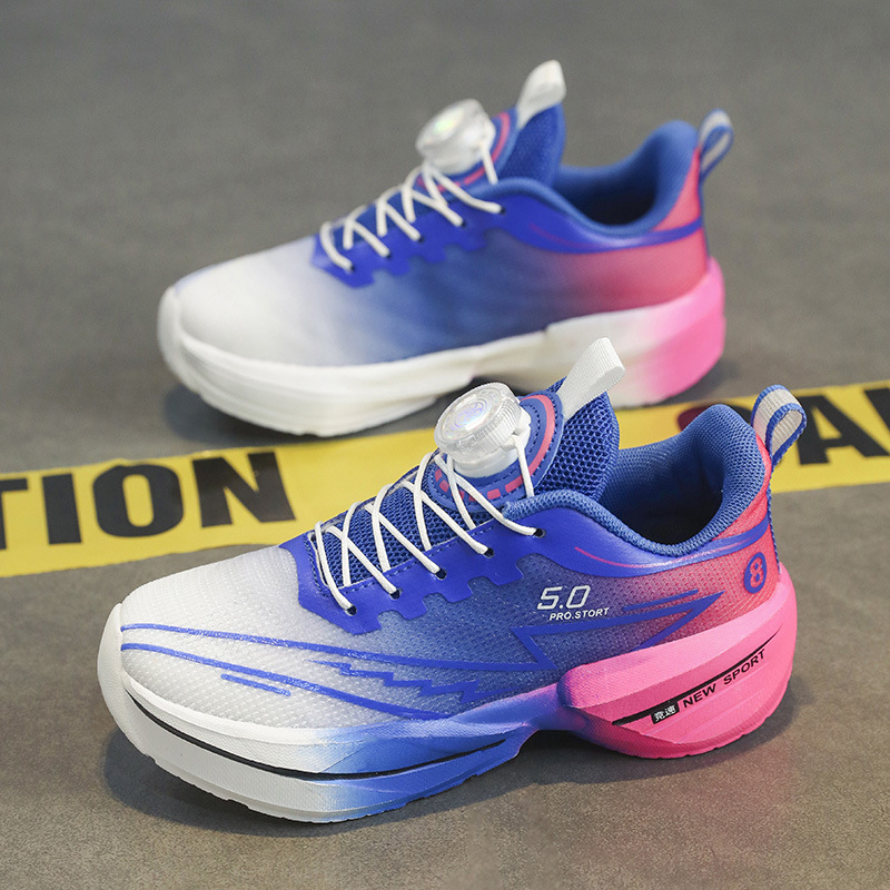 2025 primavera nueva educación física de los estudiantes de primaria zapatos para correr conejo rojo zapatos deportivos para niños botones de red de suela suave