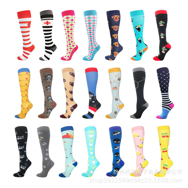 Cross-Border Amazon Jacquard Compression Socks, Outdoor Sports and Leisure Compression Socks, Men's and Women's Elastic Socks Wholesale